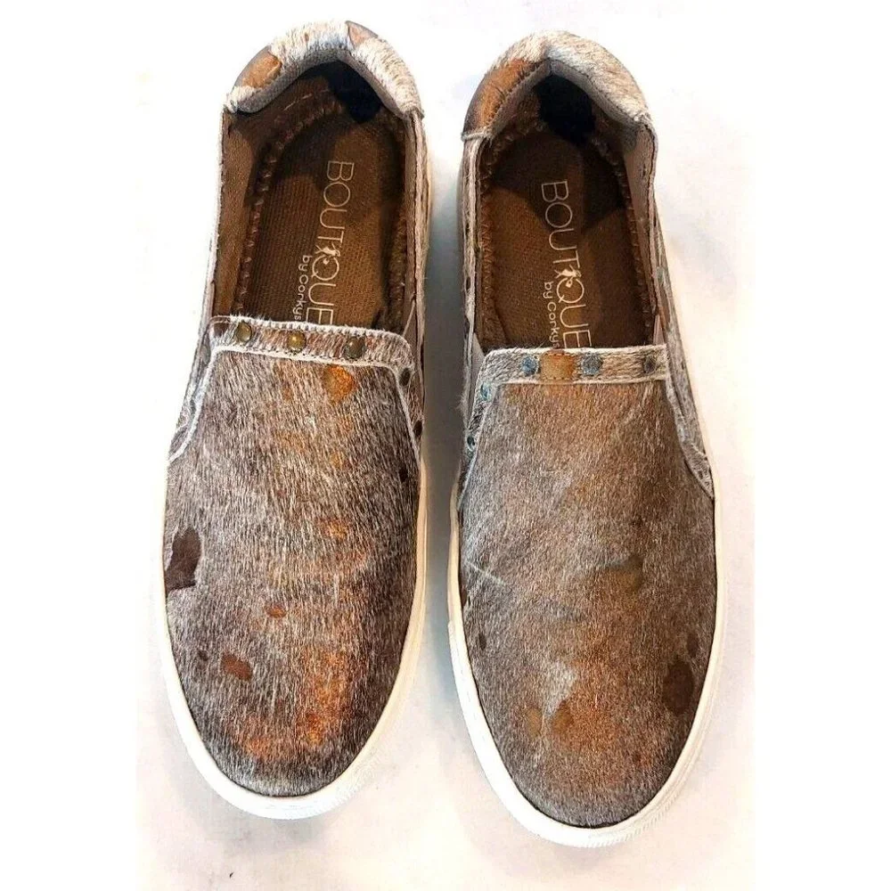 Corkys Womens Pine Top‎ Hair On Slip On Fashion Sneaker (Bronze) Size 9